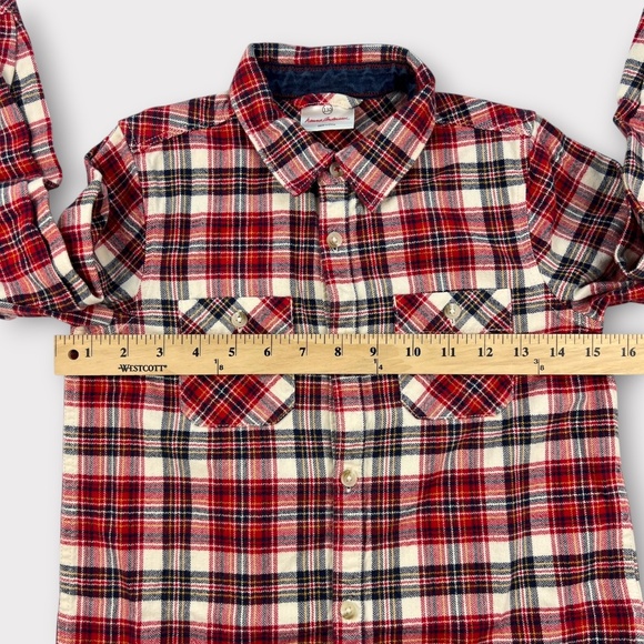 Hanna Andersson Plaid Flannel Button Up Shirt Kids Boy Girl Youth Sz 8 Christmas - Picture 7 of 8